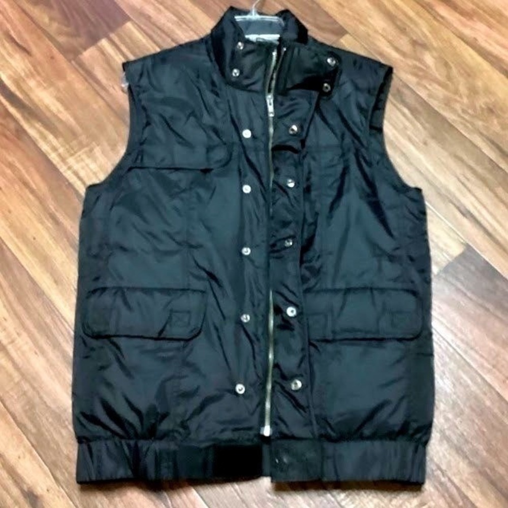 Joe's Jeans Black Puffer Vest, Sleeveless Jacket Plaid Lined Snap Button Utility